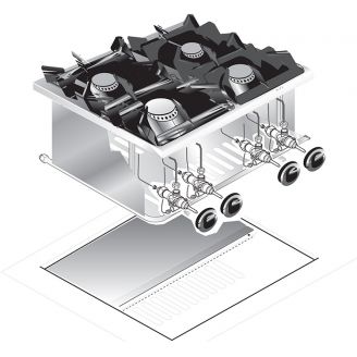 Gastro-inox roeder drop-in gas kooktoestel 4 branders 60cm 18kw