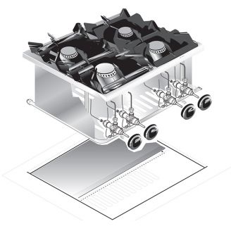 Gastro-inox roeder drop-in gas kooktoestel 4 branders 60cm 14kw