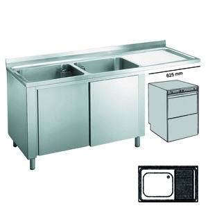 Roeder RVS spoeltafel, 700 mm diep, uitsparing t.b.v. voorlader, BVA121171DX