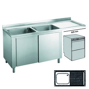 Roeder RVS spoeltafel, 700 mm diep, uitsparing t.b.v. voorlader, BVA141171DX
