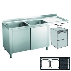 Roeder RVS spoeltafel, 700 mm diep, uitsparing  voorlader, BVA161271DX