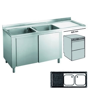 Roeder RVS spoeltafel, 700 mm diep, uitsparing voorlader, BVA161271SX