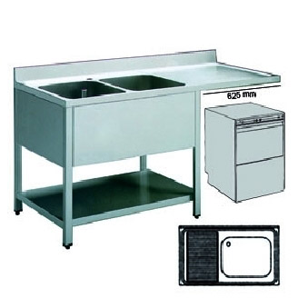 Roeder RVS spoeltafel, 700 mm diep, uitsparing t.b.v. voorlader, BVR121171SX