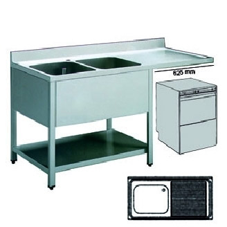 Roeder RVS spoeltafel, 700 mm diep, uitsparing t.b.v. voorlader, BVR141171DX