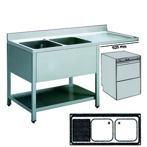 Roeder RVS spoeltafel, 700mm diep, uitsparing voorlader, BVR161271SX