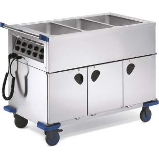 RVS voedseluitgiftewagen, verwarmd, 3x 1/1 GN-200 + 3x6 1/1 GN, SAG 3