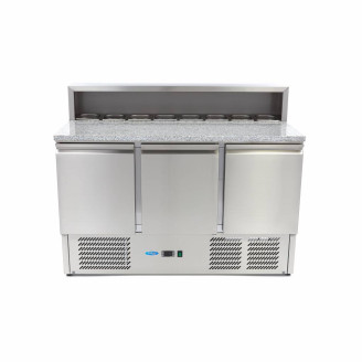 Maxima Pizzawerkbank - 137 cm - 3 Deuren - 8 x 1/6 GN - incl. RVS Afdekking