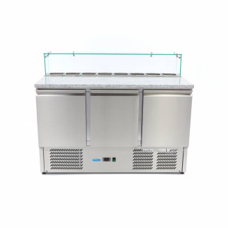 Maxima Pizzawerkbank - 137 cm - 3 Deuren - 8 x 1/6 GN - incl. Glazen Afdekking
