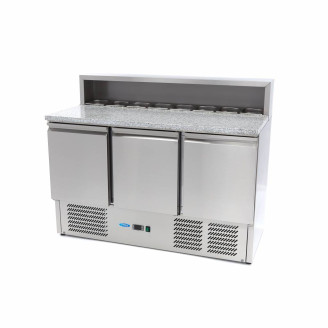 Maxima Pizzawerkbank - 137 cm - 3 Deuren - 8 x 1/6 GN - incl. RVS Afdekking