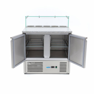 Maxima Pizzawerkbank - 90 cm - 2 Deuren - 5 x 1/6 GN - incl. Glazen Afdekking