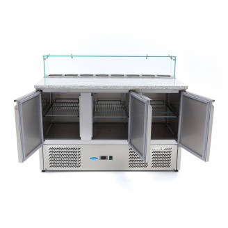 Maxima Pizzawerkbank - 137 cm - 3 Deuren - 8 x 1/6 GN - incl. Glazen Afdekking