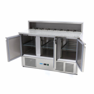 Maxima Pizzawerkbank - 137 cm - 3 Deuren - 8 x 1/6 GN - incl. RVS Afdekking