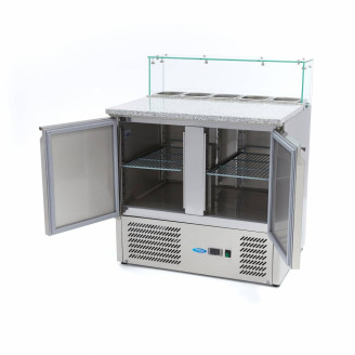 Maxima Pizzawerkbank - 90 cm - 2 Deuren - 5 x 1/6 GN - incl. Glazen Afdekking