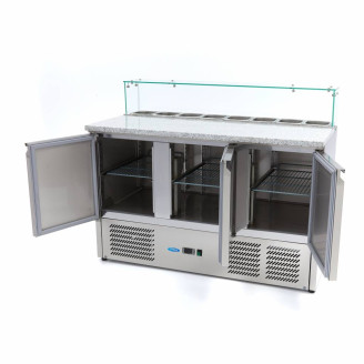 Maxima Pizzawerkbank - 137 cm - 3 Deuren - 8 x 1/6 GN - incl. Glazen Afdekking