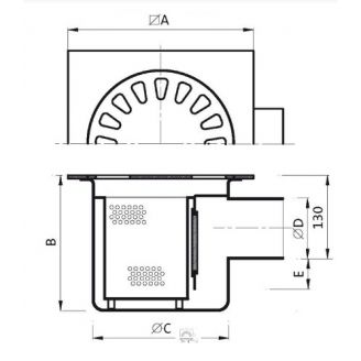 Vloerput Hoog model 250x250 mm - zij-uitloop 75 mm