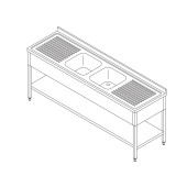 Maxima Spoeltafel - 210x70cm - 2 Wasbakken incl Spatrand en Onderschap