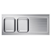 Gastro-inox RVS spoeltafelwerkblad (L) - 2 spoelbakken 1600x700x40mm