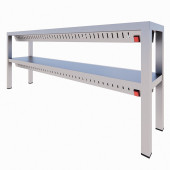 Gastro-inox RVS dubbele etag&egrave;re met warmhoudlampen 1400x300x650mm