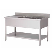Gastro-inox RVS spoelwerktafel met 2 spoelbakken (R) 1400x700x880mm