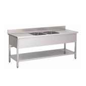 Gastro-inox RVS spoelwerktafel met 2 spoelbakken (M) 1600x700x880mm