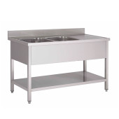 Gastro-inox RVS spoelwerktafel met 2 spoelbakken (L) 2000x600x880mm