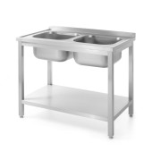 Hendi dubbele spoeltafel met schap - voor zelfmontage, Kitchen Line, 1000x600x(H)850mm