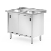 Hendi dubbele spoeltafel met kast &ndash; gelast., Profi Line, 1000x600x(H)850mm