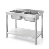 Hendi dubbele spoeltafel met schap Budget Line &ndash; geschroefd, Budget Line, Twee wasbakken, 1000x600x(H)850mm