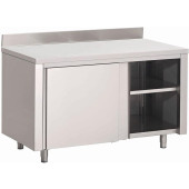 Gastro M RVS werktafel met schuifdeuren en achteropstand 85x120x70 cm