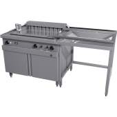 MKN elektrische bulk friteuse, kantelmotor links, uitleksysteem rechts