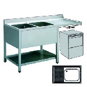 Roeder RVS spoeltafel, 700 mm diep, uitsparing t.b.v. voorlader, BVR121171SX