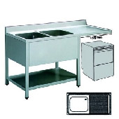 Roeder RVS spoeltafel, 700 mm diep, uitsparing t.b.v. voorlader, BVR141171DX