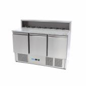 Maxima Pizzawerkbank - 137 cm - 3 Deuren - 8 x 1/6 GN - incl. RVS Afdekking